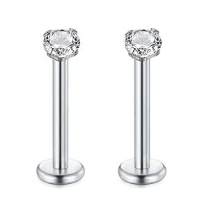 Rajnard 16G Acier Chirurgical Piercing Lèvres Stud Argent 10mm Cartilage Tragus Helix Boucles d'oreilles Piercing Labret avec 2mm Zircon Femelle Piercing Bijoux pour Femmes Hommes (Rajnard Shop, neuf)