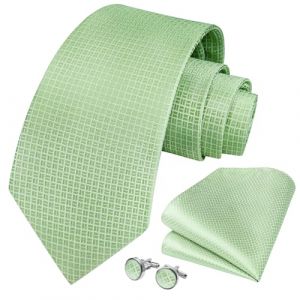 HISDERN Cravate Vert Sauge Hommes Mouchoir Bouton de Manchette Solide Cravate Ensemble Formel F&ecirc;te de Mariage Cadeaux (hisdern, neuf)