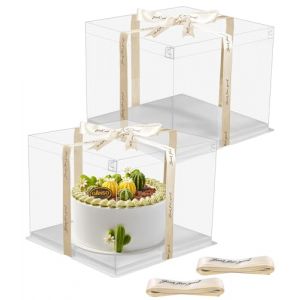 Azyvum 2pcs Boîte à Gâteaux Transparente,30x30x25cm Boîte Cadeaux en Plastique avec Couvercles Boîte à Gâteaux à Double Couche Boîte de Cake avec Base Ruban Boîte d'emballage de Boulangerie (10 Zoll) (STANILA FOYA SHOP S.R.L., neuf)