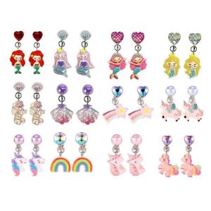 12 Paires Boucles d'oreilles Clip Fille Enfants, Licorne Sir&egrave;ne Coquille Non Piercing Boucles d'oreilles Princesse Bijoux Accessoires F&ecirc;te Anniversaire Cadeau (ALPHASS LOGISTICS LTD, neuf)