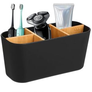 FHISKUNYU Organisateur Salle de Bain Noir, ​Pot Brosse à dent Salle de Bain​ avec 5 Compartiments, ​Rangement Salle de Bain​ pour Brosse à Dents, Dentifrice & Cosmétiques (BITAOKKKJ, neuf)