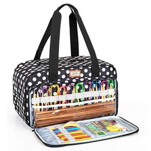 CURMIO Sac de rangement de fil, sac fourre-tout &agrave; tricoter pour crochets, projet de tricot et accessoires, id&eacute;al pour les d&eacute;butants au crochet et les amateurs de tricot, sac seulement, Pois (KUNBO EU, neuf)