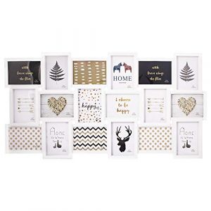 SPRINGOS Cadre Photo Collage 18 Images Format Portrait & Paysage Grand Cadre Mural Multi Photos Décoration Murale en Plastique Blanc (SPRINGOS, neuf)