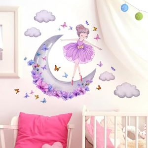 Autocollants muraux amovibles en vinyle pour fille, lune, nuages, fleur, princesse, rose floral, décoration murale colorée en vinyle pour chambre d'enfant, chambre à coucher, salle de jeux (Wofeu, neuf)