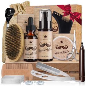 Bledras Kit Barbe Homme 13 en 1, Coffret Barbe Homme avec Huile &agrave; Barbe, Shampoing &agrave; Barbe, Cr&egrave;me &agrave; Barbe, Crayon &agrave; Barbe, Ciseaux &agrave; Barbe, Brosse &agrave; Barbe, Peigne &agrave; Barbe, Rasoir, 5 Lames de Rasoir (Bedoira, neuf)