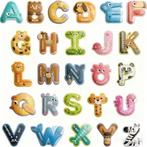 26 Lettres Magn&eacute;tiques Enfant Alphabet Magnetique avec Animaux Zoo Majuscules Aimants Frigo &Eacute;ducatif Jeux Apprentissage ABC Lettre Aimant&eacute;e Enfant Magnet Frigo Outil P&eacute;dagogique (Jiin, neuf)