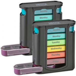 Pilulier journalier empilable &ndash; Lot de 2, 4 fois par jour hebdomadaire &ndash; Pilulier hebdomadaire de qualit&eacute; sup&eacute;rieure AM/PM avec 7 bo&icirc;tes empilables individuelles (RockDealer, neuf)
