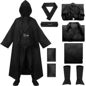 D&eacute;guisement Adult Enfant Costume Guerrier Tunique Laser Saber Cape Capuche Noir Marron, Carnaval Halloween Deguisement Ensemble Militaire Hommes Femme Accessoire Dessin Anim&eacute; Cosplay (Noir, S) (HarnyLoom, neuf)
