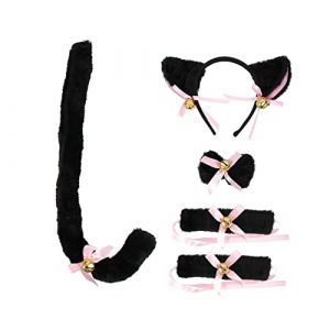 FRCOLOR Accessoire D&eacute;guisement Chat Oreilles Queue Noeud Costume Cosplay Halloween F&ecirc;te Serre-t&ecirc;te D&eacute;guisement Animal Performance Cosplay (Different Quality, neuf)
