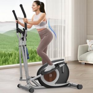 V&eacute;lo Elliptique, Machine Elliptiques Magn&eacute;tique avec Application Bluetooth Smart, 16 Niveaux De R&eacute;sistance, &Eacute;cran LCD, Porte-gobelet, Appareil Elliptique d'exercice pour La Maison (Argent&eacute;) (Cowmew Fitness, neuf)