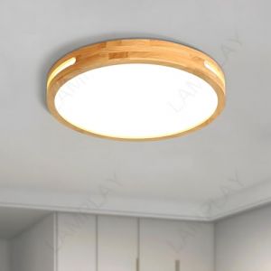 LAMPLAY Plafonnier Rond En Bois, &Oslash;30cm, LED &Agrave; Lumi&egrave;re Froide, Bois Naturel Original 6000K, 18W, Design Creux Lat&eacute;ral, Id&eacute;al Pour Une Chambre Un Salon Un Bureau Une Chambre D'Enfant Une Cuisine (LAMPLIT, neuf)