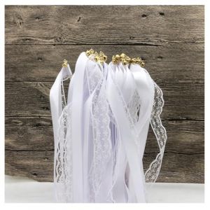 Hrlace Lot de 10 serpentins de mariage avec clochette ruban - Baguettes magiques - Baguettes de fée - Baguettes porte-bonheur - Baguettes de fée en soie - Pour mariage, anniversaire, fête - Blanc 1# (Kunpengfa, neuf)