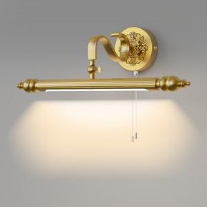 ACMHNC Lampe Miroir Salle de Bain Vintage - IP44 Applique Salle de Bain avec Interrupteur à Tirette, Dorée, Bras Rotatif 240°, 51cm 4000K luminaire pour Maquillage, 8W (Global Kang Trading, neuf)