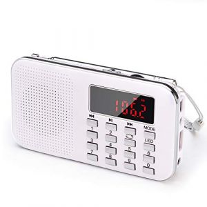 PRUNUS J-908 Poste Radio Portable AM/FM, Petite Radio Portable Rechargeable avec Batterie Rechargeable de 1200mAh, TransistorRadio avec &eacute;Clairage de Secours, Mini USB/SD/AUX (Blanc) (PRUNUS, neuf)