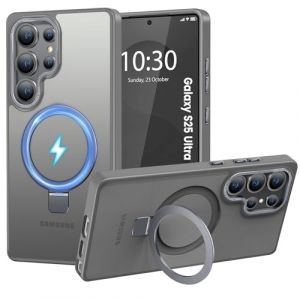 HuwaiH Coque pour Samsung Galaxy S25 Ultra, Magn&eacute;tique Robuste Anneau de Support Invisible, Protection Militaire, &eacute;tui Antichoc pour Samsung S25 Ultra(Gris) (Zhimingeu, neuf)