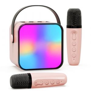 Beedove Micro Karaoke Enfant, Bluetooth LED Jouets de karaok&eacute; avec 2 Microphones pour Enfants et Adultes, Machine de Karaok&eacute; Portable, Cadeau pour Filles et gar&ccedil;ons, Maison et f&ecirc;te (Rose) (H-KEYIDE, neuf)