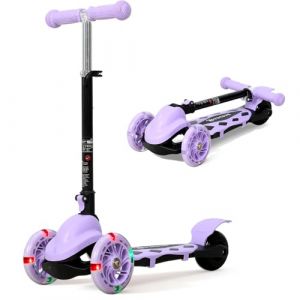 Novonova Trottinette Pliable Classique 3 Roues pour Enfants, Trotinette Enfant 2-5 Ans Guidon R&eacute;glable en Hauteur 3 Niveaux(57-72CM), Trottinette Adolescent Roues Lumineuses LED, Violet (Novonova, neuf)