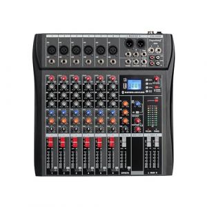 Depusheng DX6 Table de mixage Console de carte son Interface système de bureau 6 canaux Entrée MP3 Alimentation fantôme 48 V Stéréo DJ Studio FX Châssis en acier, Mélangeur audio USB Bluetooth pour PC (MRAUDIO, neuf)