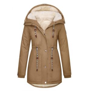 Xnova Manteau Femme Hiver Chaude Mi Longue Parka Manteaux en Coton Coupe Vent, Veste Polaire &agrave; Capuche Manche Longue Casual Blouson avec Zipp&eacute; Trench Coat Anti-Froid Jacket (Kaki 02, L) (Mindfar-direct, neuf)