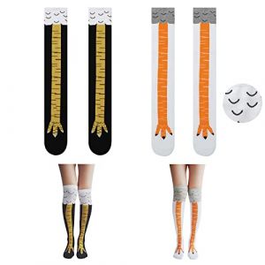 Lot de 2 paires Chaussettes hautes en coton pour femme Pattes De Poulet Pieds Chaussettes Longues Chaussettes Chaussettes de Cuisse de Poulet dr&ocirc;le Unisex 3D Au-Dessus du Genou Hautes Poussin (shenghongdianzi, neuf)