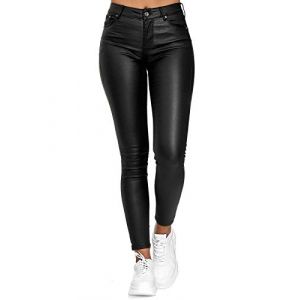 Minetom Slim Pantalon en Cuir pour Femmes Sexy Skinny Stretch Slim Leggings Taille Haute Elastique PU Cuir Pantalon Z Noir L (Mon Bon Coup FR, neuf)