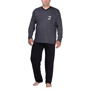 Moonline Plus - Pyjama pour Homme Grande Taille en Coton, Pyjama Long pour Homme (Deux pièces, Grandes Tailles), Couleur:Anthracite, Größe Textil:5XL (fashion2need, neuf)