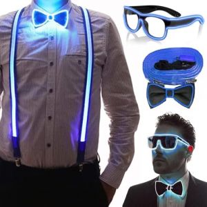 YeahBoom Bretelles lumineuses &agrave; LED pour homme et n&oelig;ud papillon - Bretelles LED - Pour festival de musique, Halloween, f&ecirc;te costum&eacute;e, No&euml;l, accessoires de f&ecirc;te sombres fluo (SENRUISI, neuf)