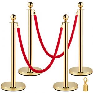 VEVOR 4 Poteaux de Guidage S&eacute;paration d'Or avec 2 Cordes en Velours Rouges 1,5 m, 4 PCS Fils d'Attente de Queue Poteau Individuel de S&eacute;curit&eacute; 96&thinsp;cm Hauteur Barri&egrave;re de Queue pour Contr&ocirc;le de Foule (VEVOR Direct Store FR, neuf)
