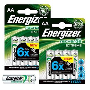 Energizer Lot de 8 Piles Rechargeables AA Extreme 2300 mAh préchargées NiMH LR6 (Ponera, neuf)