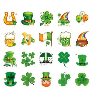 BaronHong Autocollant de tatouage temporaire pour la Saint Patrick - Cadeau de fête irlandais vert - Trèfle porte-bonheur à quatre feuilles (lot de 20, M) (BaronHong, neuf)