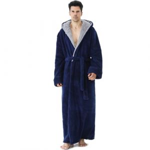 PUTUO Peignoir Robe de Chambre pour Homme: Longue Peignoir de Bain en Polaire avec Capuche en Hiver - Robe de Chambre Chaude en Pilou Pilou Doux pour Cadeau Bleu Marine 3XL 1 pi&egrave;ce (PUTUO, neuf)