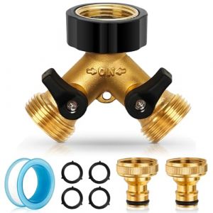 gaoduanluoluo 2 Voies 3/4 Y-Distributeur Raccord Tuyau D'arrosage, Robinet Double Machine a Laver, Adaptateur Tuyau Arrosage en Laiton, avec Robinets D'arr&ecirc;t Individuelles (Or) (xyxmy2023, neuf)