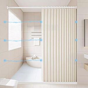 Icegrey Rideau de Douche Magnétique Pliable et imperméable avec Crochets, Séparation Humide et sèche, Rideaux de Douche en Polyester Lin très résistants pour Salle de Bain, Beige, 80x180cm (1Glance EU, neuf)