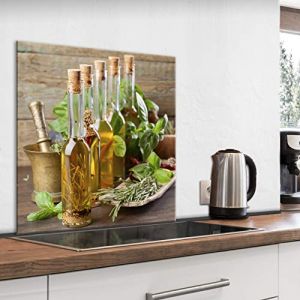 murando - Crédence Verre Cuisine 60x60 cm - Plaque Anti-Projection - Couvercle Anti-éclaboussures crédence - Plaque en Verre trempé - Épices Huile d'olive Romarin j-B-0057-aq-a (murando, neuf)