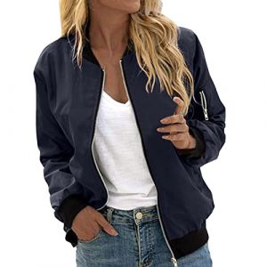 RUIRUILICO Veste Femme Mi Saison Décontracté 2025 Automne Bomber Classique Manche Longue Veste de Sport Ample Léger Blouson Couleur Unie (RUIRUILICO(UP TO 50% OFF!), neuf)