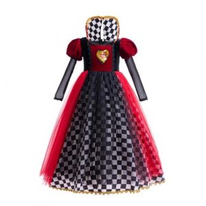 Lito Angels Deguisement Costume Robe Reine de Coeur Alice au pays des merveilles pour Enfant Fille Taille 6-7 ans, Rouge Noir (&eacute;tiquette en tissu 130) (Lito Angels FR, neuf)