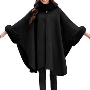 G&eacute;n&eacute;rique Manteau Femme Col Laine Long Lainage Cape Ch&acirc;le Veste Ext&eacute;rieur &Eacute;l&eacute;gant Chaud Hiver Confortable D&eacute;contract&eacute;(Black, L) (D&eacute;gagement Vos commandes Copeland1, neuf)