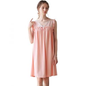 Nanxson Chemise de Nuit en Coton Tricoté pour Femme Robe de Nuit sans Manches Col en V Dentelle Vêtements de Nuit (M,Rose) (Nasisa, neuf)