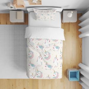 DJDEA Housse de Couette Licorne 90x190cm Enfant Parure de Lit en Microfibre, Housse Couette Fille et Taie d'oreiller 40x60cm (Sky Wing Home Textile Products, neuf)