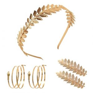 XNHIU Lot de 5 accessoires de costume de déesse grecque pour femme - Couronne romaine - Bandeau - Bracelet manchette - Pince à cheveux - Accessoires de costume grec ancien pour Halloween (Euvoym, neuf)