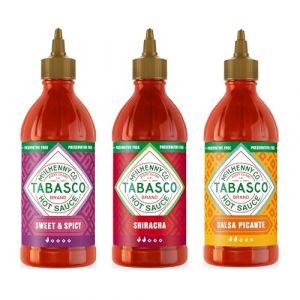Tabasco Sauce Piquante Multipack &ndash; Sriracha, Sweet & Spicy et Salsa Picante &ndash; Coffret de sauces piquantes avec 3 bouteilles faciles &agrave; presser de 256 ml &ndash; Sans gluten, conservateurs et mati&egrave;res grasses (SureShot Nederland, neuf)