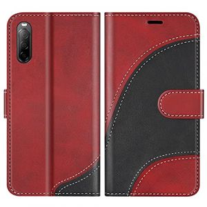 BoxTii Coque pour Sony Xperia 10 II, Portefeuille Etui en Cuir PU, Magnétique Protection Housse Coque pour Sony Xperia 10 II, Rouge (BoxTii, neuf)