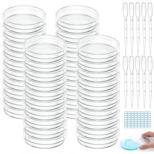 Lot de 40 bo&icirc;tes de Petri - 55 x 13 mm - En plastique - Avec couvercle - Bo&icirc;te de Petri st&eacute;rile transparente - Avec 10 compte-gouttes en plastique et 1 autocollant - Pour culture de laboratoire (WZYTEU, neuf)