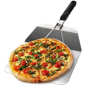 com-four® pelle à pizza en acier inoxydable - pelle à pizza et à gâteau avec poignée pliable - poussoir à pizza pour pizza, tarte flambée, petits pains et pain (argenté/noir - anguleux) (COM-FOUR  Vertriebs GmbH, neuf)
