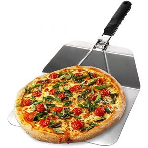 COM-FOUR® pelle à pizza en acier inoxydable - pelle à pizza et à gâteau avec poignée pliable - poussoir à pizza pour pizza, tarte flambée, petits pains et pain (argenté/noir - anguleux) (COM-FOUR  Vertriebs GmbH, neuf)