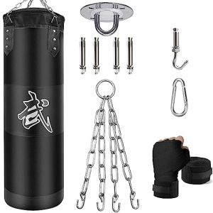 ZERUIDM Sacs de Frappe Kit, Sac de Boxe Non-Rempli pour Enfan Adultes avec Bandage de Boxe, chaînes et Crochet, Formation pour Kickboxing MMA Muay Thai Karate Taekwondo (Zerui, neuf)