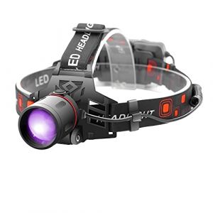 Lampe Frontale UV, WESLITE Lampe Frontale UV Rechargeable avec 395nm Lumière Ultraviolette Blacklight Phare Zoom Lampe Frontale Noire pour la Pêche, Scorpions, Taches d'urine pour Animaux de Compagnie (WESLITE, neuf)