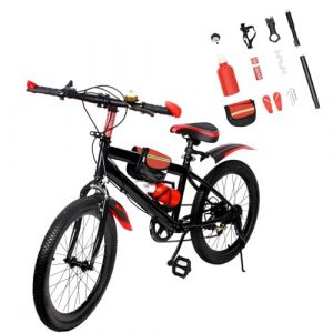 V&eacute;lo VTT 20" pour enfant, v&eacute;lo &agrave; 7 vitesses pour gar&ccedil;on et fille avec bouteille d'eau, sac de rangement, cloche de v&eacute;lo, v&eacute;lo en acier au carbone, capacit&eacute; de charge : 85 kg (Rouge) (GOPEEFIL, neuf)