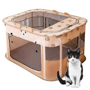 Parc de jeu pliable portable pour animal de compagnie, chiot, chien, chaton, chat, tente pop-up intérieur/extérieur (taille M, marron) (NUODWELL, neuf)