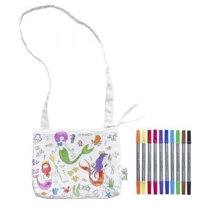 eatsleepdoodle Sac &agrave; bandouli&egrave;re sir&egrave;ne pour enfants avec 10 marqueurs lavables - Sac &agrave; bandouli&egrave;re de coloriage pour enfants de 21,6 x 17,8 cm (eatsleepdoodle, neuf)